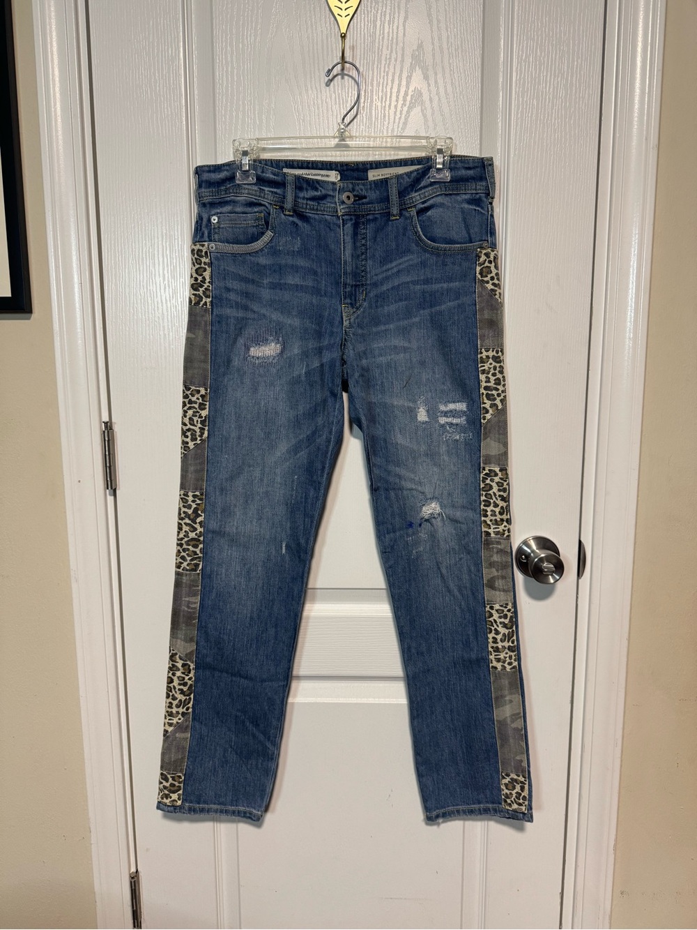 Pilcro and the Letterpress Blue Straight-Leg Jeans with Leopard Side Panels